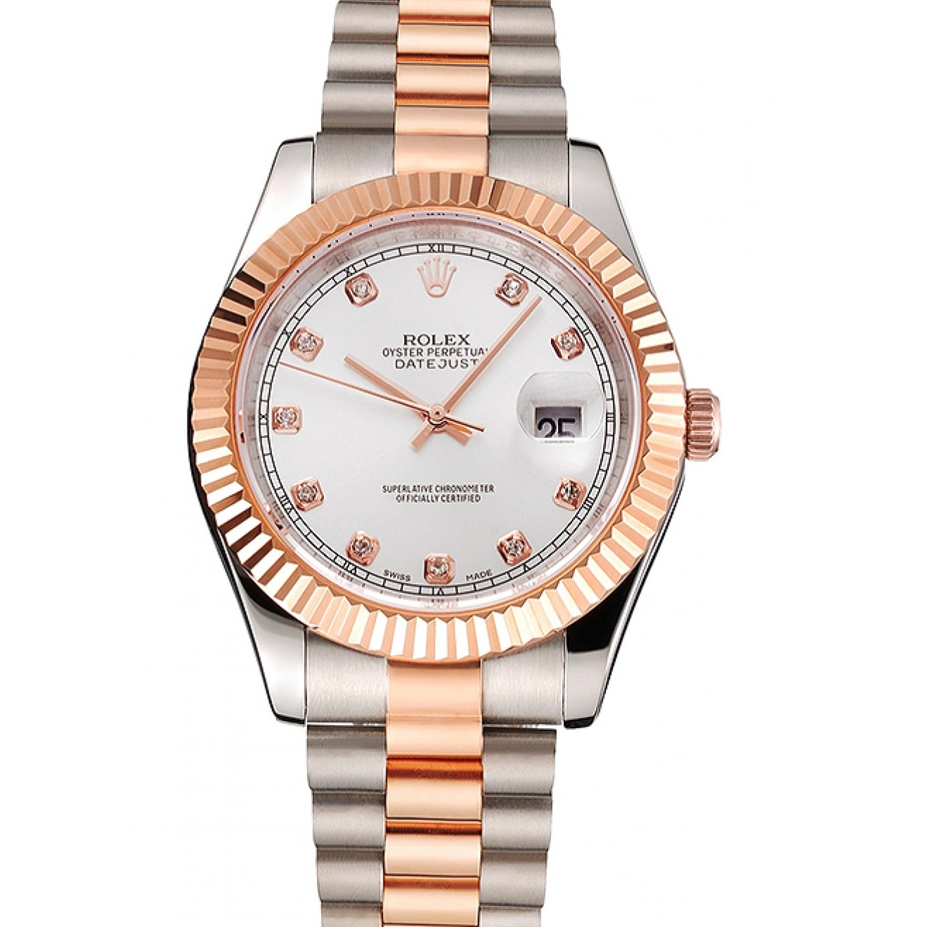MiroTime 0731 Swiss Rolex Datejust White Dial Rose Gold Bezel Stainless Steel Case Two Tone Bracelet